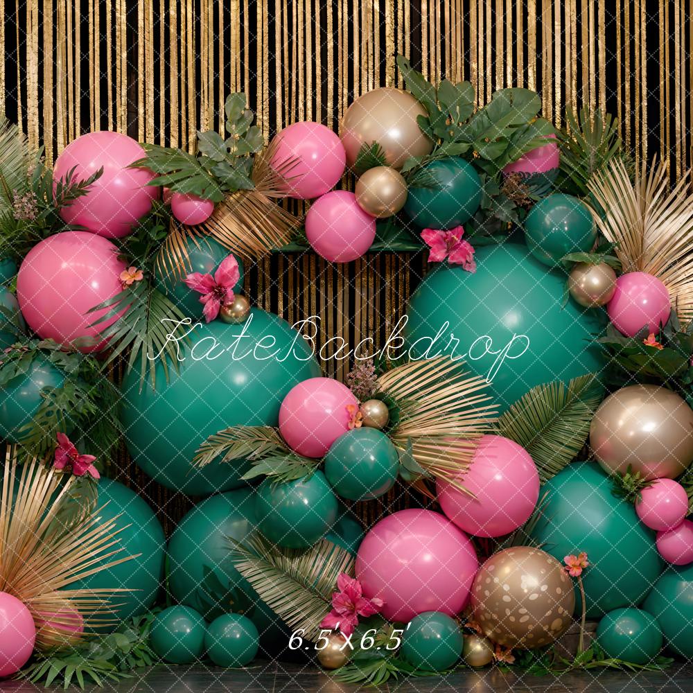 Kate Cake Smash Birthday Backdrop Green Pink Balloon Designed by Emetselch - Kate Backdrop AU