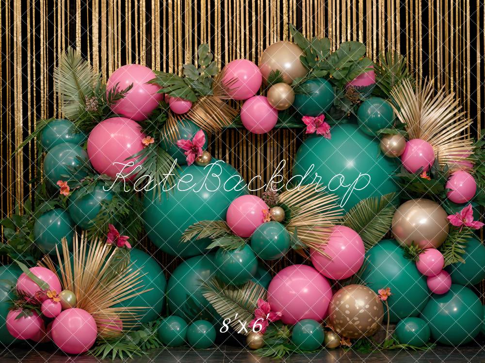 Kate Cake Smash Birthday Backdrop Green Pink Balloon Designed by Emetselch - Kate Backdrop AU