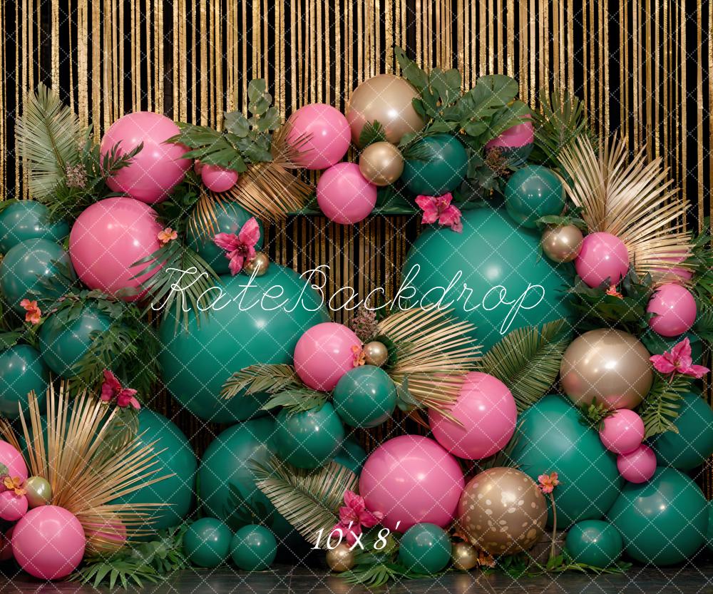 Kate Cake Smash Birthday Backdrop Green Pink Balloon Designed by Emetselch - Kate Backdrop AU