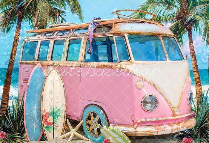 Kate Summer Sea Seaside Surfboard Pink Car Backdrop Designed by Emetselch - Kate Backdrop AU