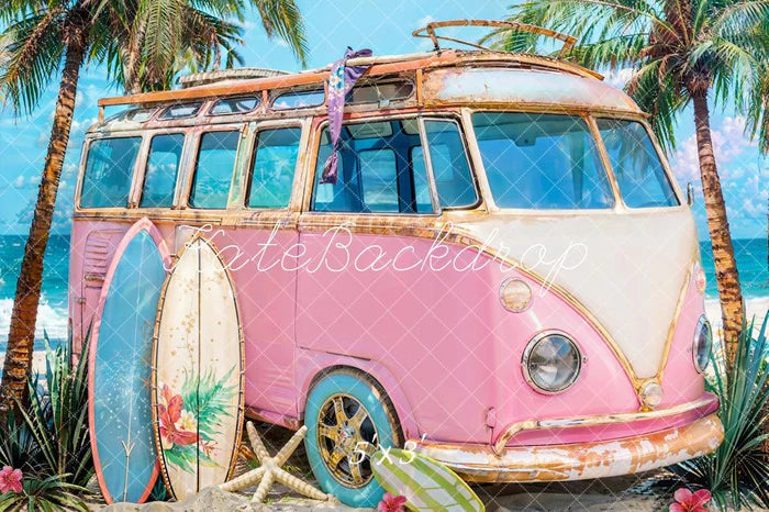 Kate Summer Sea Seaside Surfboard Pink Car Backdrop Designed by Emetselch - Kate Backdrop AU