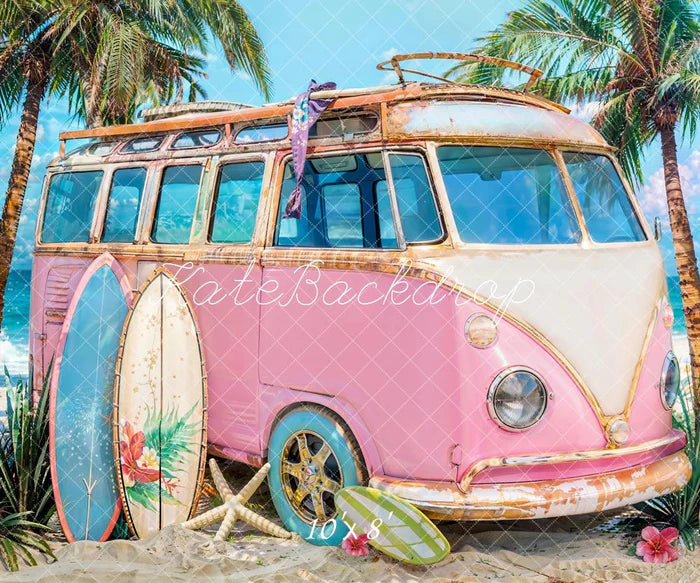 Kate Summer Sea Seaside Surfboard Pink Car Backdrop Designed by Emetselch - Kate Backdrop AU