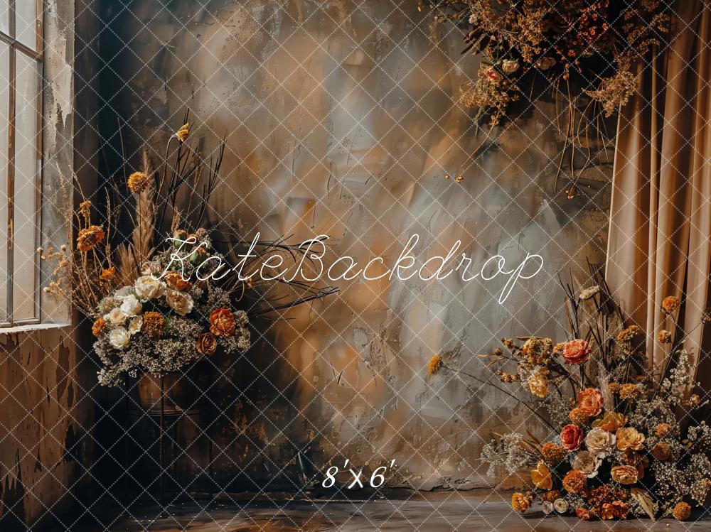 Kate Boho Abstract Dark Brown Floral Backdrop Designed by Emetselch - Kate Backdrop AU