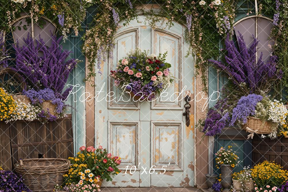 Kate Spring Purple Lavender Backdrop Arched Wooden Door Designed by Emetselch - Kate Backdrop AU