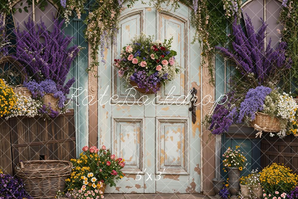 Kate Spring Purple Lavender Backdrop Arched Wooden Door Designed by Emetselch - Kate Backdrop AU