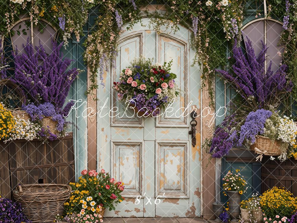 Kate Spring Purple Lavender Backdrop Arched Wooden Door Designed by Emetselch - Kate Backdrop AU