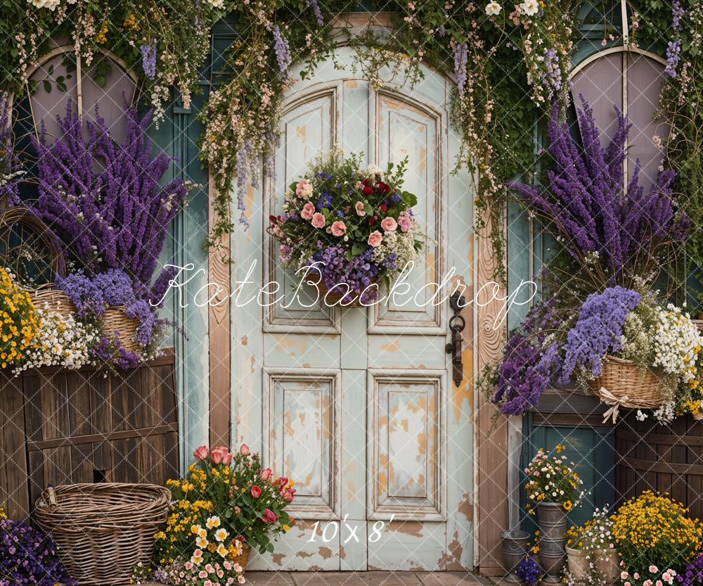 Kate Spring Purple Lavender Backdrop Arched Wooden Door Designed by Emetselch - Kate Backdrop AU