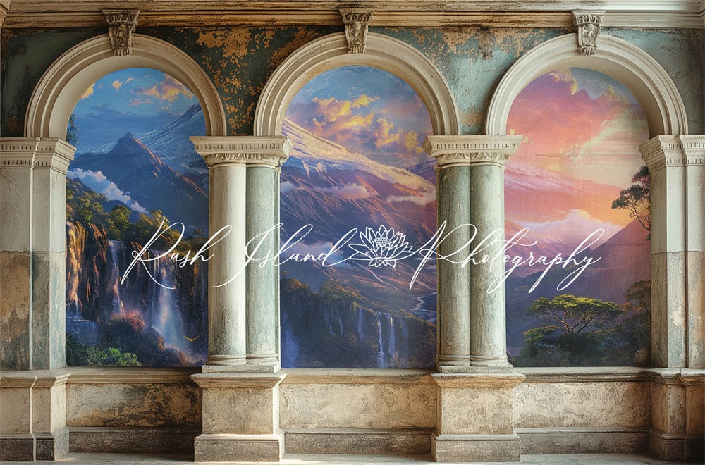 Kate Retro Painted Mountain Arched Backdrop Designed by Laura Bybee - Kate Backdrop AU