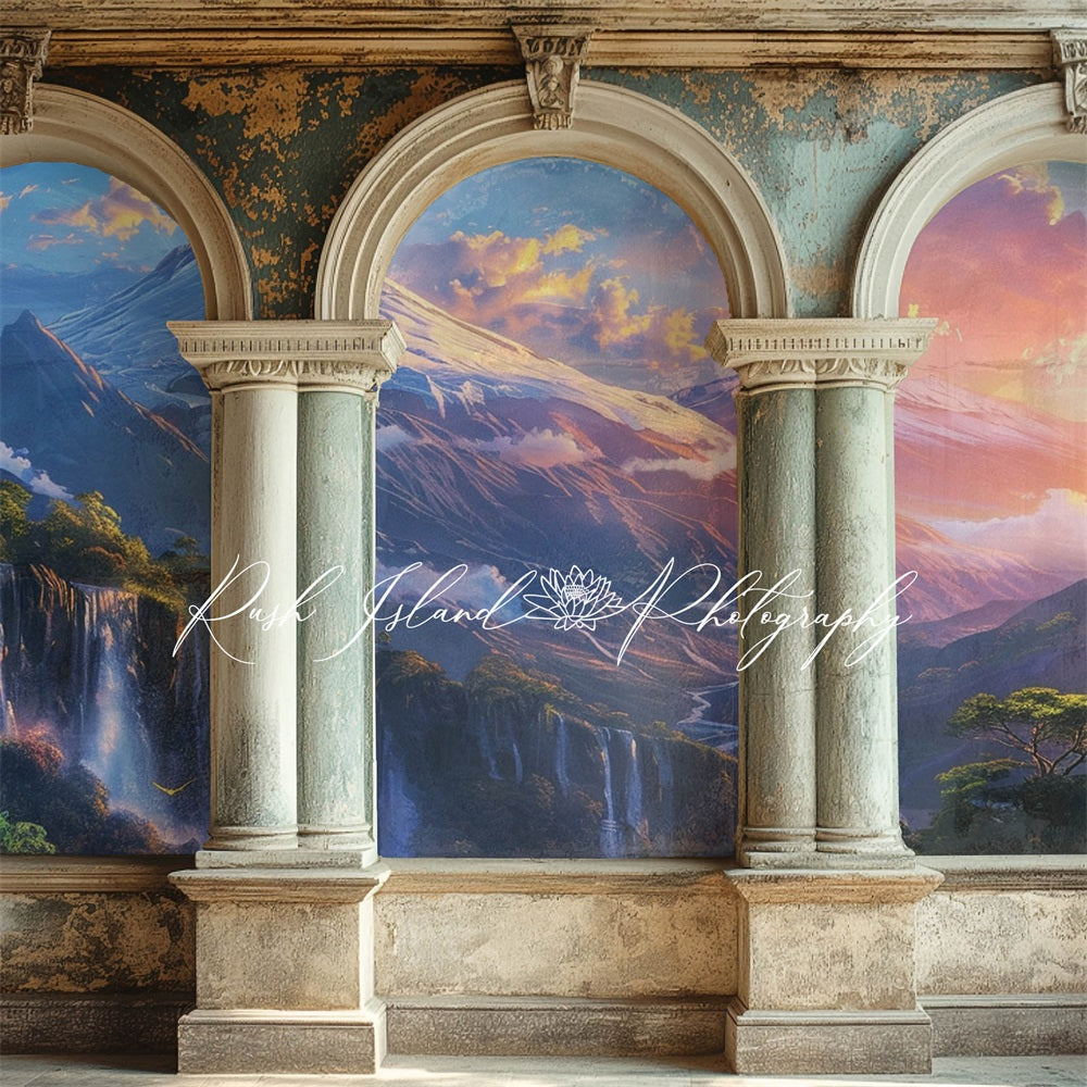 Kate Retro Painted Mountain Arched Backdrop Designed by Laura Bybee - Kate Backdrop AU