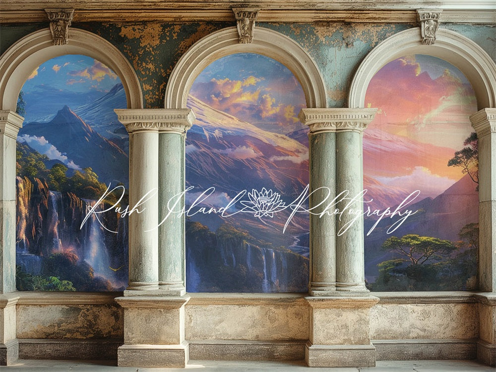Kate Retro Painted Mountain Arched Backdrop Designed by Laura Bybee - Kate Backdrop AU