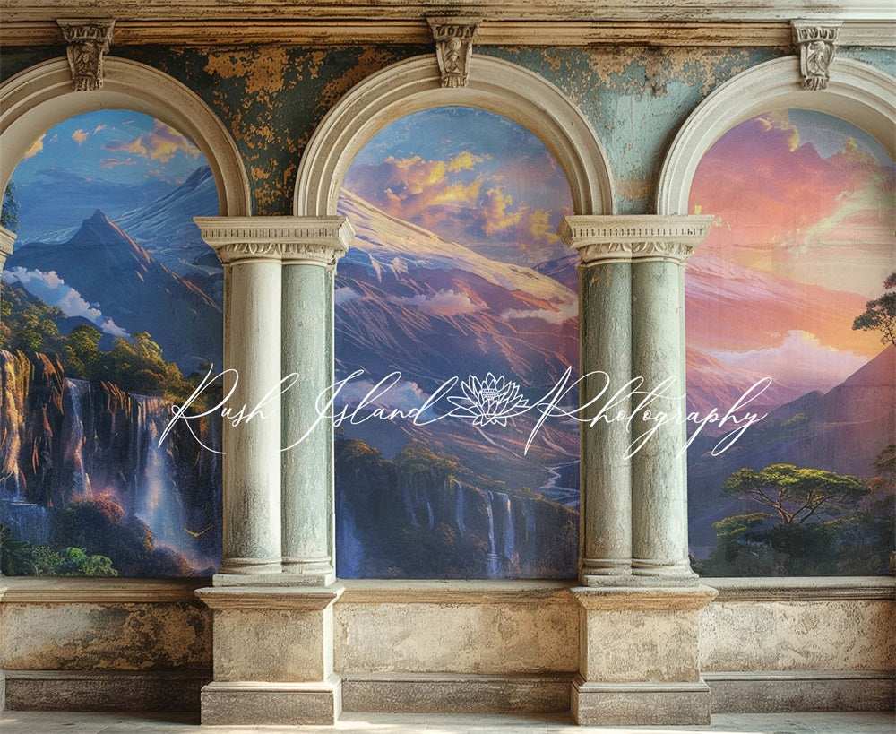 Kate Retro Painted Mountain Arched Backdrop Designed by Laura Bybee - Kate Backdrop AU