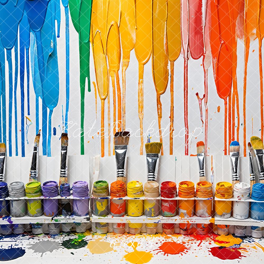 Kate Colorful Watercolor Tools Backdrop Back to School Designed by Emetselch - Kate Backdrop AU