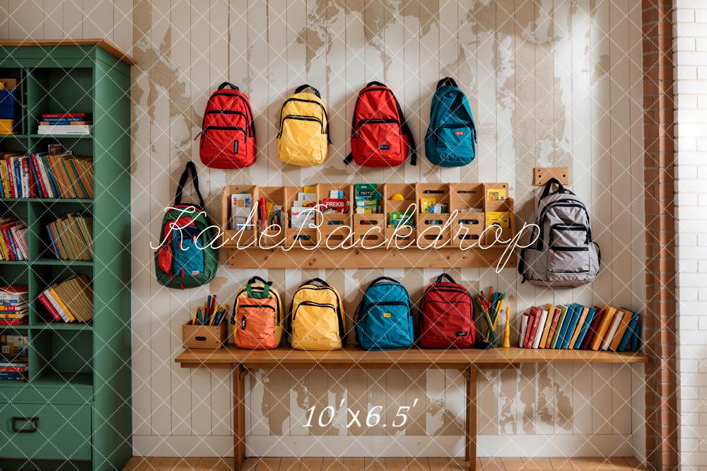 Kate Back to School Backdrop Colorful Bags Bookshelf Designed by Emetselch - Kate Backdrop AU