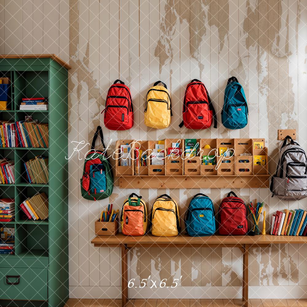 Kate Back to School Backdrop Colorful Bags Bookshelf Designed by Emetselch - Kate Backdrop AU