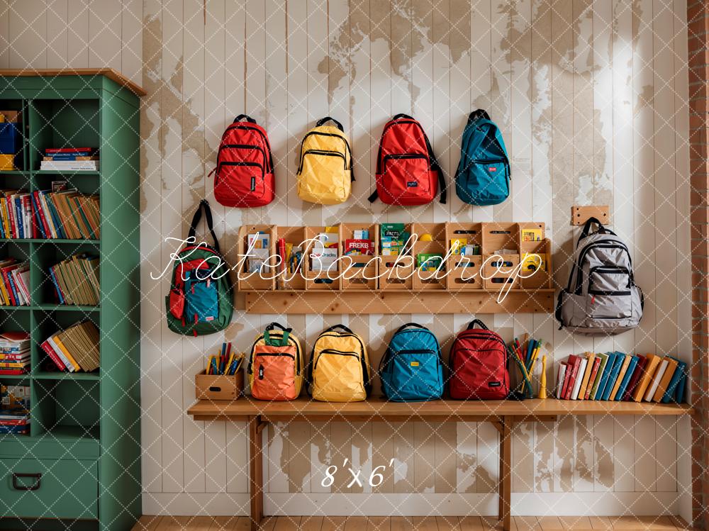 Kate Back to School Backdrop Colorful Bags Bookshelf Designed by Emetselch - Kate Backdrop AU