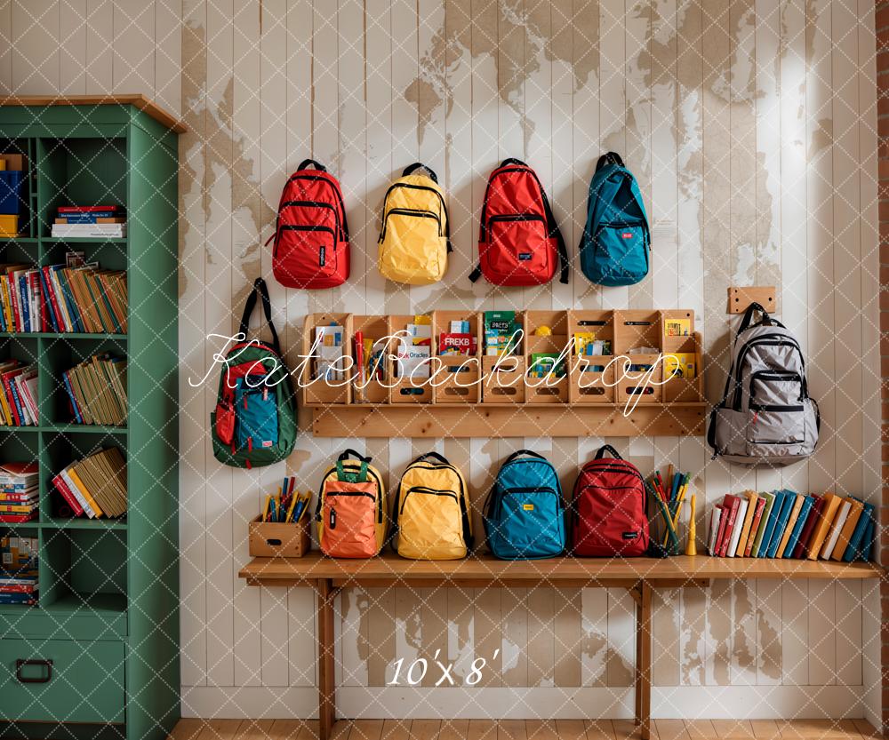 Kate Back to School Backdrop Colorful Bags Bookshelf Designed by Emetselch - Kate Backdrop AU