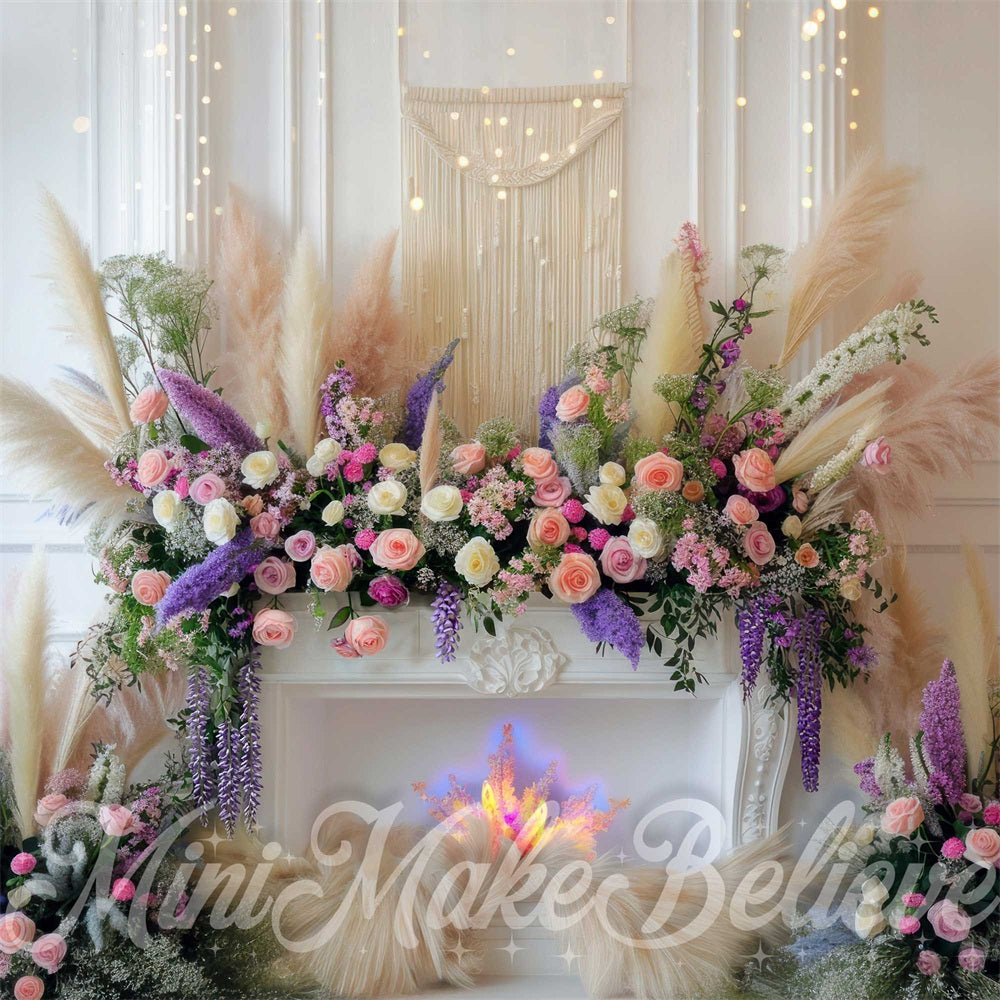 Kate Mother's Day Backdrop Boho White Fireplace Spring Designed by Mini MakeBelieve - Kate Backdrop AU