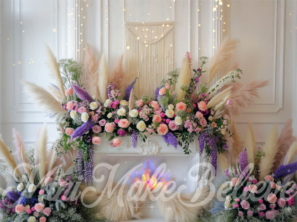 Kate Mother's Day Backdrop Boho White Fireplace Spring Designed by Mini MakeBelieve - Kate Backdrop AU