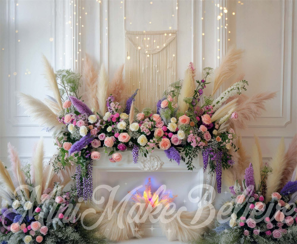 Kate Mother's Day Backdrop Boho White Fireplace Spring Designed by Mini MakeBelieve - Kate Backdrop AU