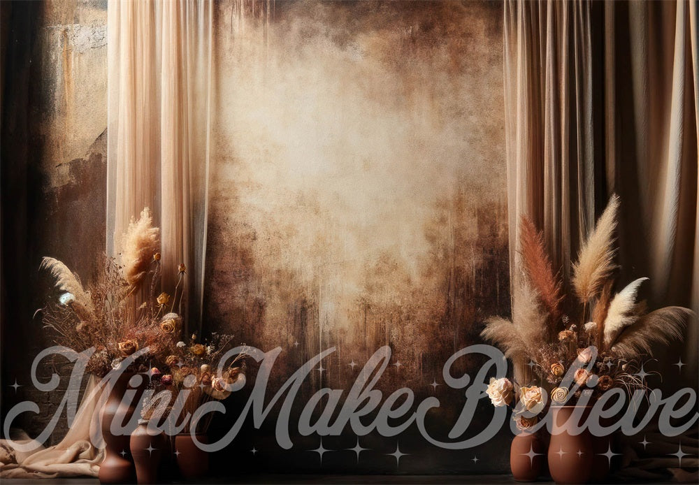 Kate Mother's Day Backdrop Brown Boho Pampas Floral Designed by Mini MakeBelieve - Kate Backdrop AU
