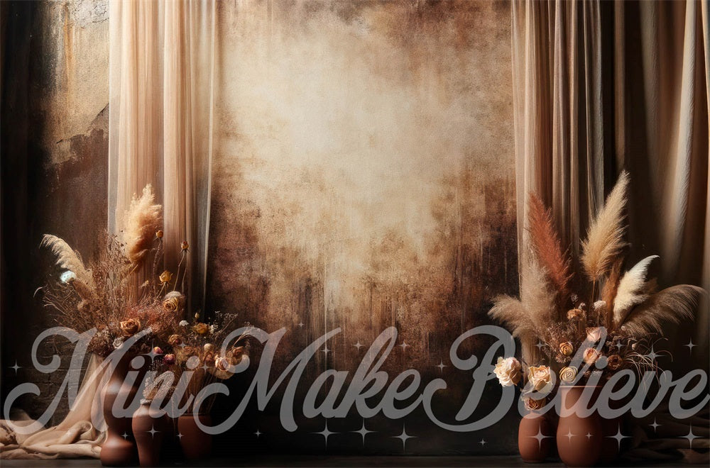 Kate Mother's Day Backdrop Brown Boho Pampas Floral Designed by Mini MakeBelieve - Kate Backdrop AU