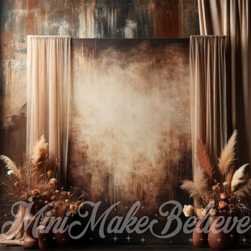 Kate Mother's Day Backdrop Brown Boho Pampas Floral Designed by Mini MakeBelieve - Kate Backdrop AU