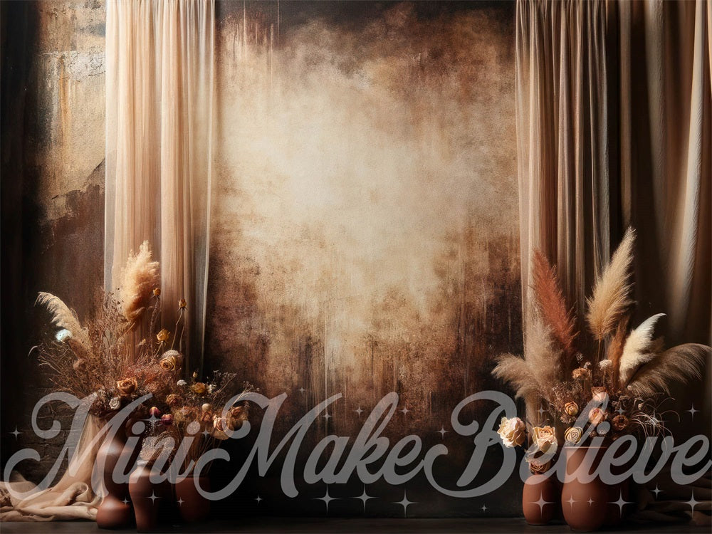Kate Mother's Day Backdrop Brown Boho Pampas Floral Designed by Mini MakeBelieve - Kate Backdrop AU