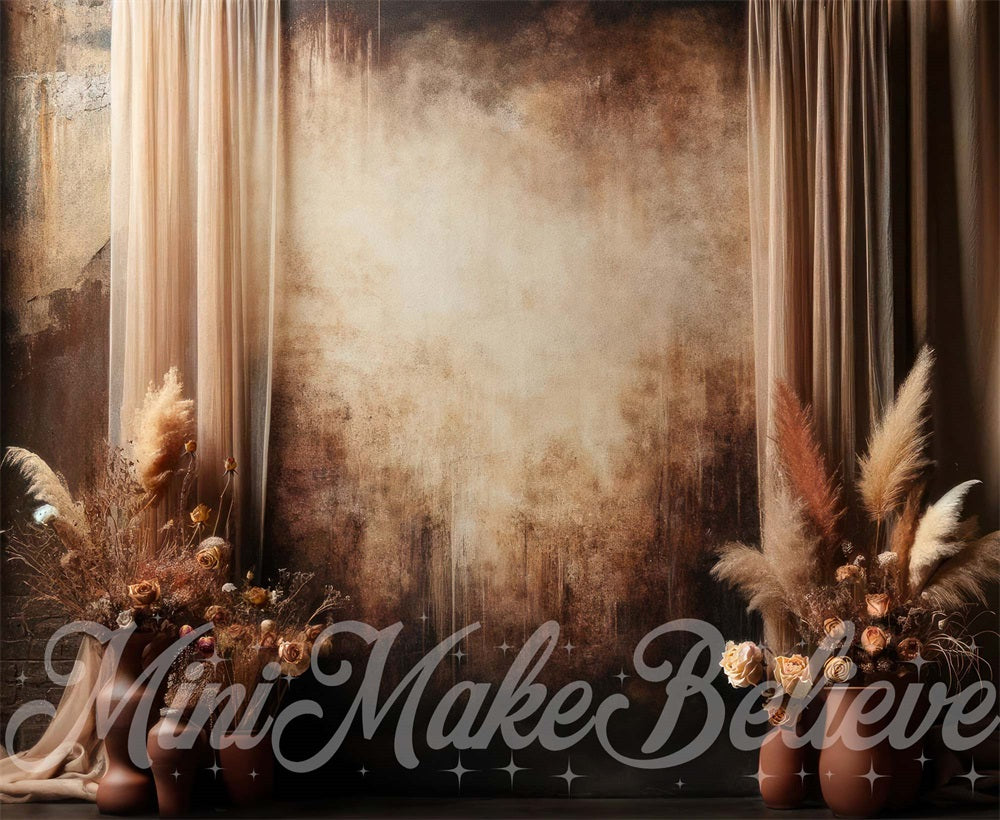 Kate Mother's Day Backdrop Brown Boho Pampas Floral Designed by Mini MakeBelieve - Kate Backdrop AU