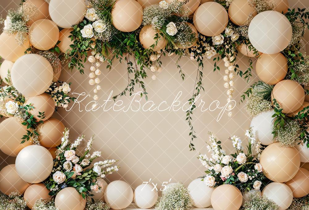 Kate Cake Smash Flower Backdrop Spring Beige Balloon Wall Designed by Emetselch - Kate Backdrop AU