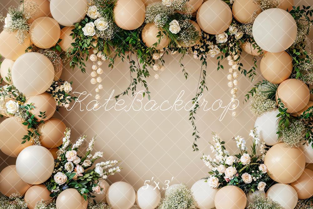 Kate Cake Smash Flower Backdrop Spring Beige Balloon Wall Designed by Emetselch - Kate Backdrop AU