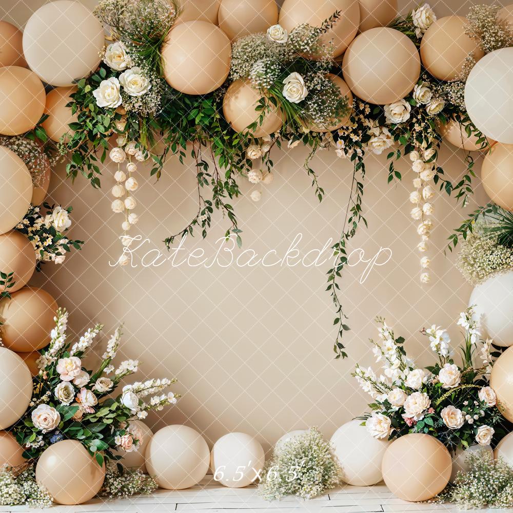 Kate Cake Smash Flower Backdrop Spring Beige Balloon Wall Designed by Emetselch - Kate Backdrop AU