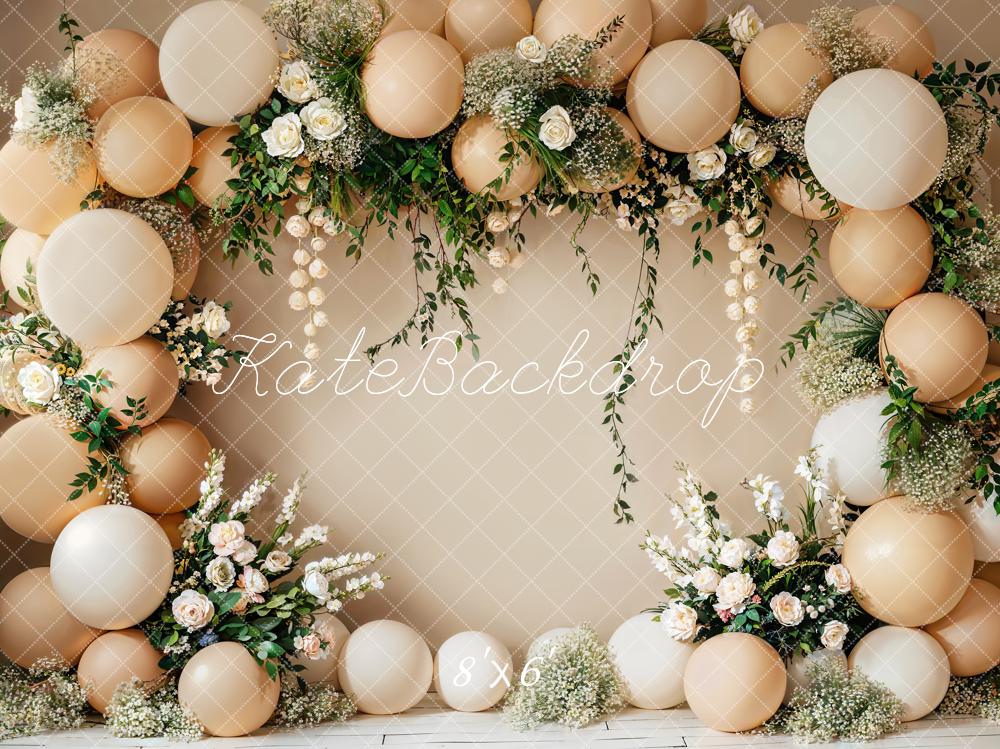Kate Cake Smash Flower Backdrop Spring Beige Balloon Wall Designed by Emetselch - Kate Backdrop AU