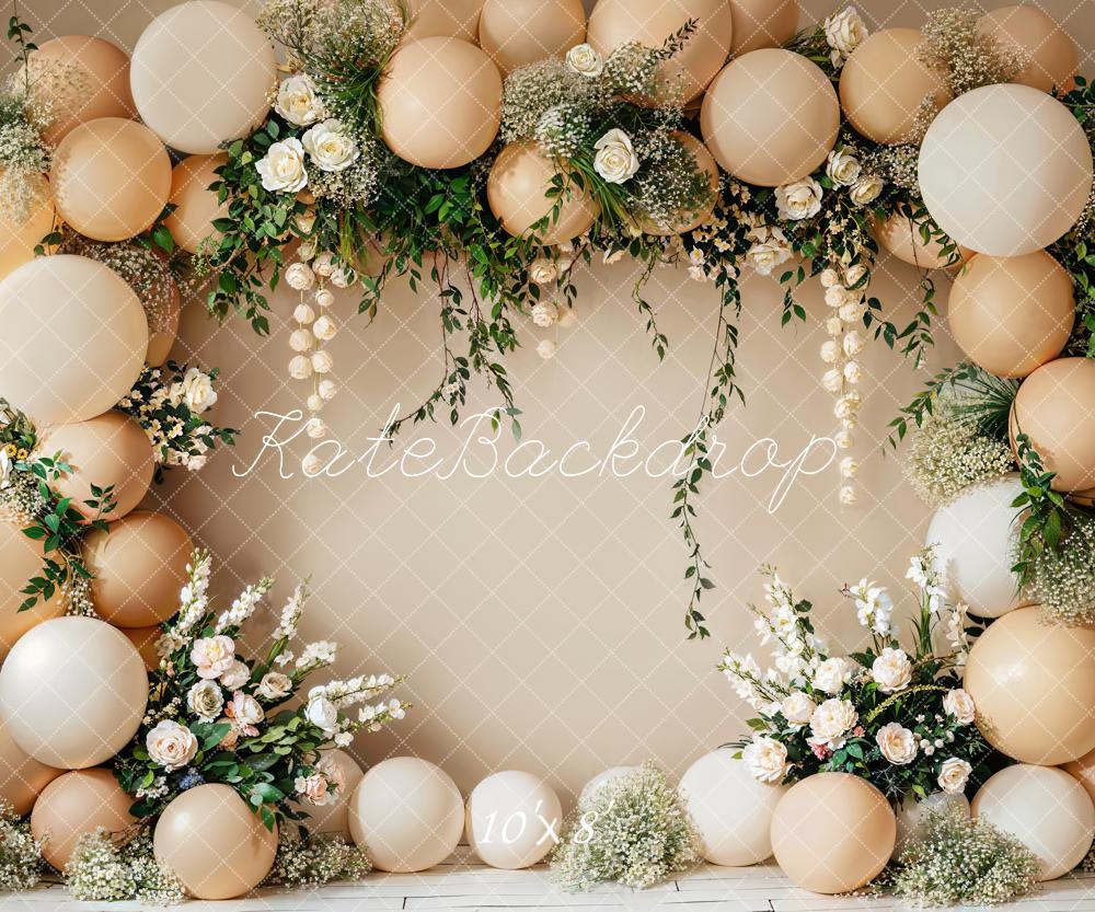 Kate Cake Smash Flower Backdrop Spring Beige Balloon Wall Designed by Emetselch - Kate Backdrop AU