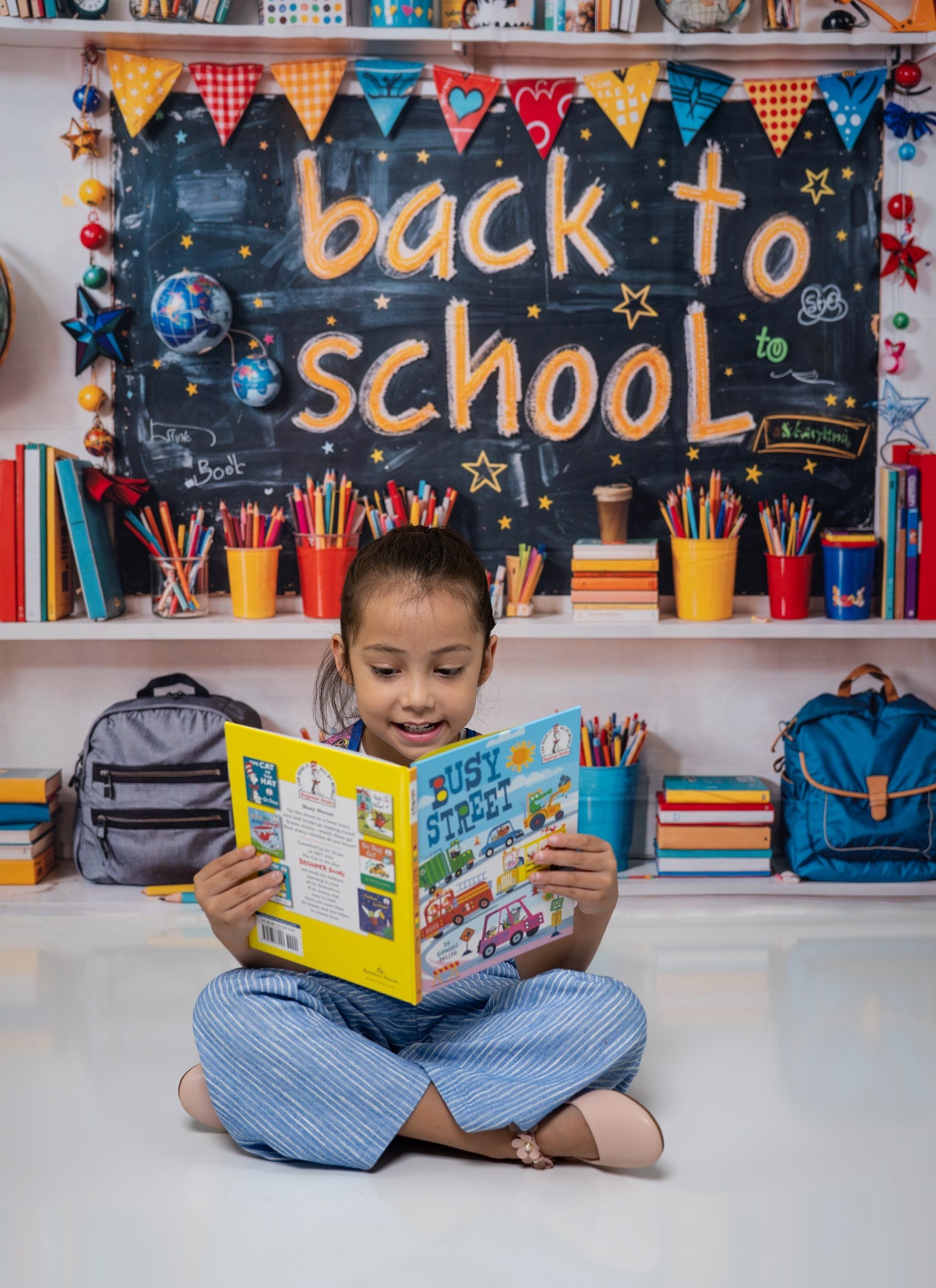 Kate Back to School Backdrop Colorful Book Pencil Designed by Emetselch - Kate Backdrop AU