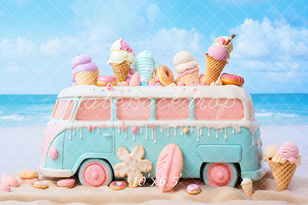 Kate Summer Seaside Ice Cream Bus Backdrop Designed by Chain Photography - Kate Backdrop AU