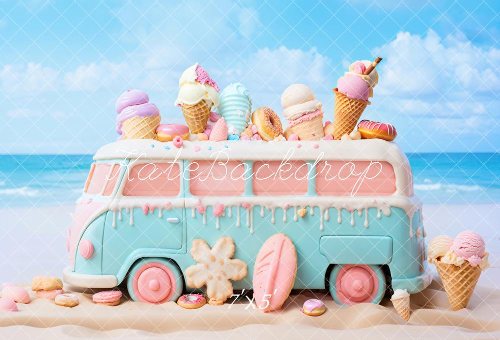 Kate Summer Seaside Ice Cream Bus Backdrop Designed by Chain Photography - Kate Backdrop AU