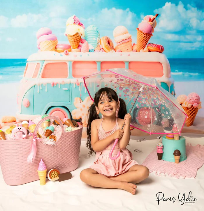 Kate Summer Seaside Ice Cream Bus Backdrop Designed by Chain Photography - Kate Backdrop AU