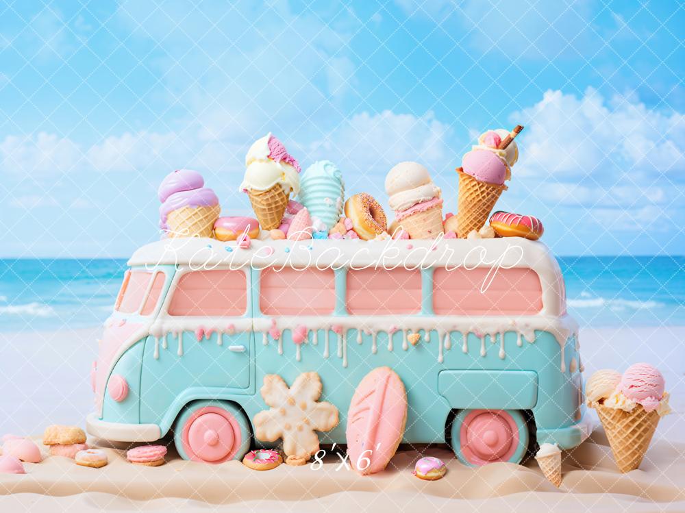 Kate Summer Seaside Ice Cream Bus Backdrop Designed by Chain Photography - Kate Backdrop AU