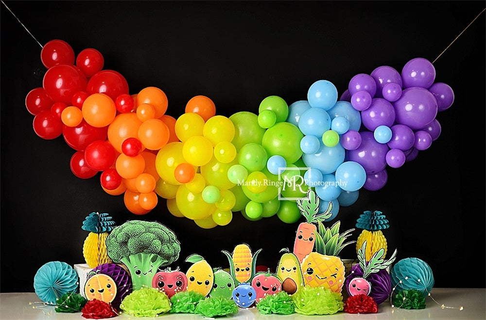 Kate Cartoon Fruits Vegetables Backdrop Rainbow Balloon Designed by Mandy Ringe Photography - Kate Backdrop AU