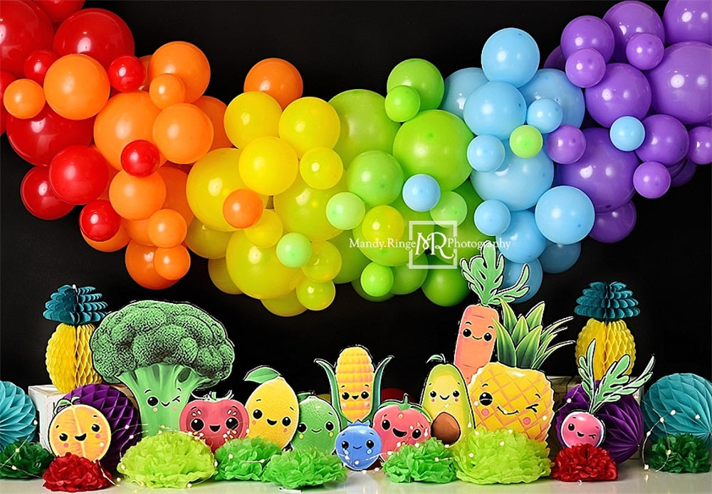 Kate Cartoon Fruits Vegetables Backdrop Rainbow Balloon Designed by Mandy Ringe Photography - Kate Backdrop AU