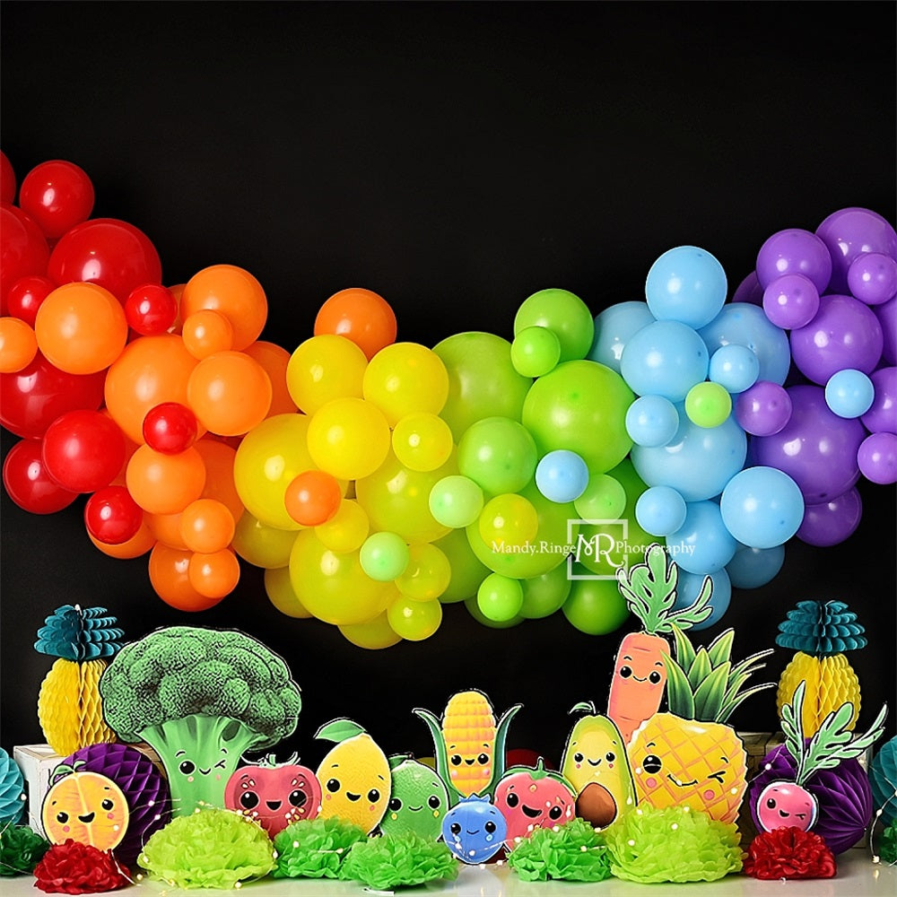 Kate Cartoon Fruits Vegetables Backdrop Rainbow Balloon Designed by Mandy Ringe Photography - Kate Backdrop AU
