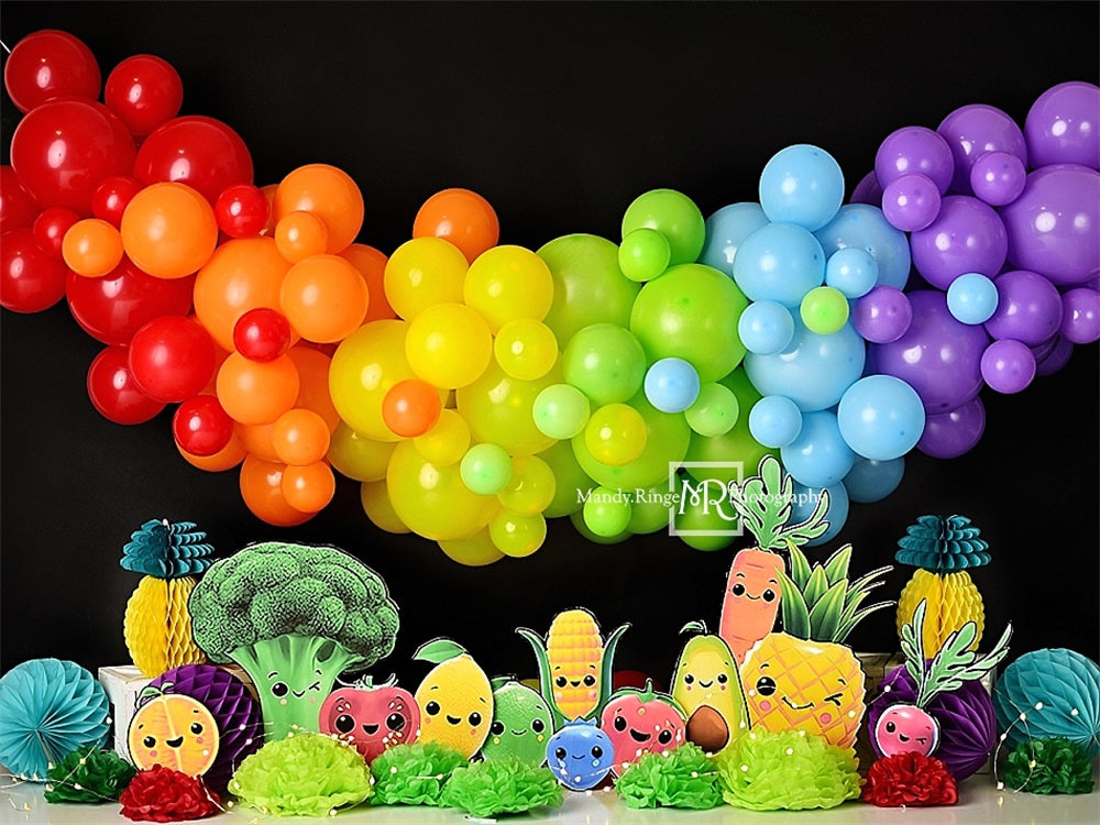Kate Cartoon Fruits Vegetables Backdrop Rainbow Balloon Designed by Mandy Ringe Photography - Kate Backdrop AU