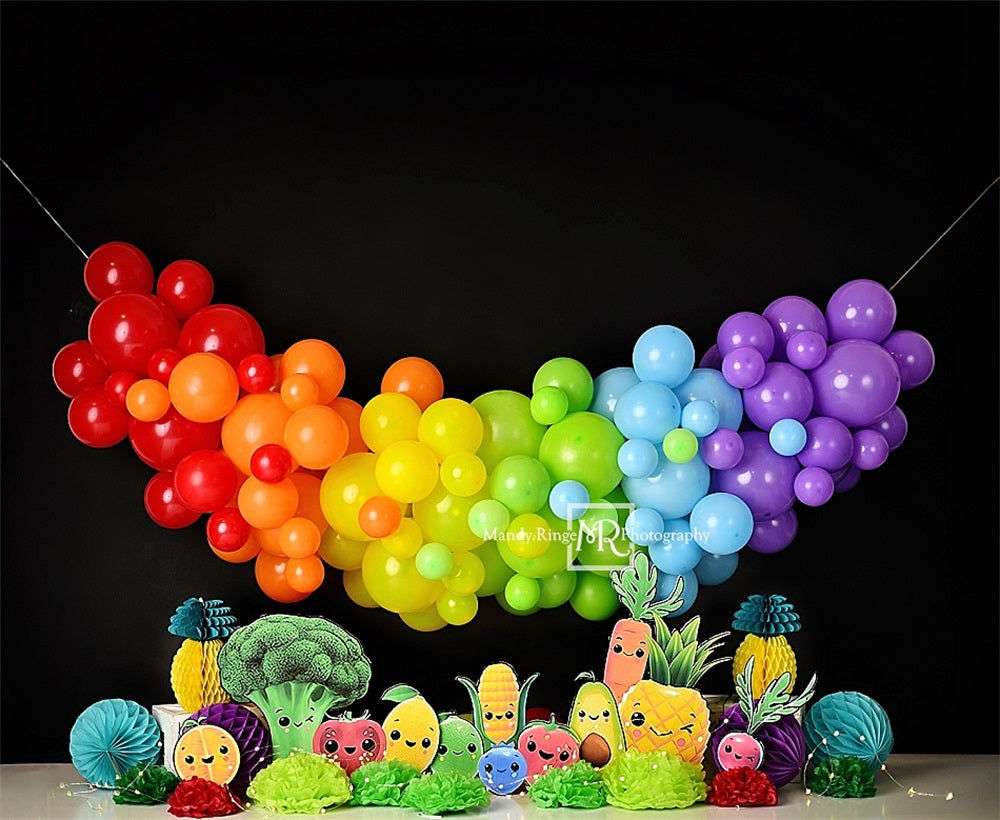 Kate Cartoon Fruits Vegetables Backdrop Rainbow Balloon Designed by Mandy Ringe Photography - Kate Backdrop AU