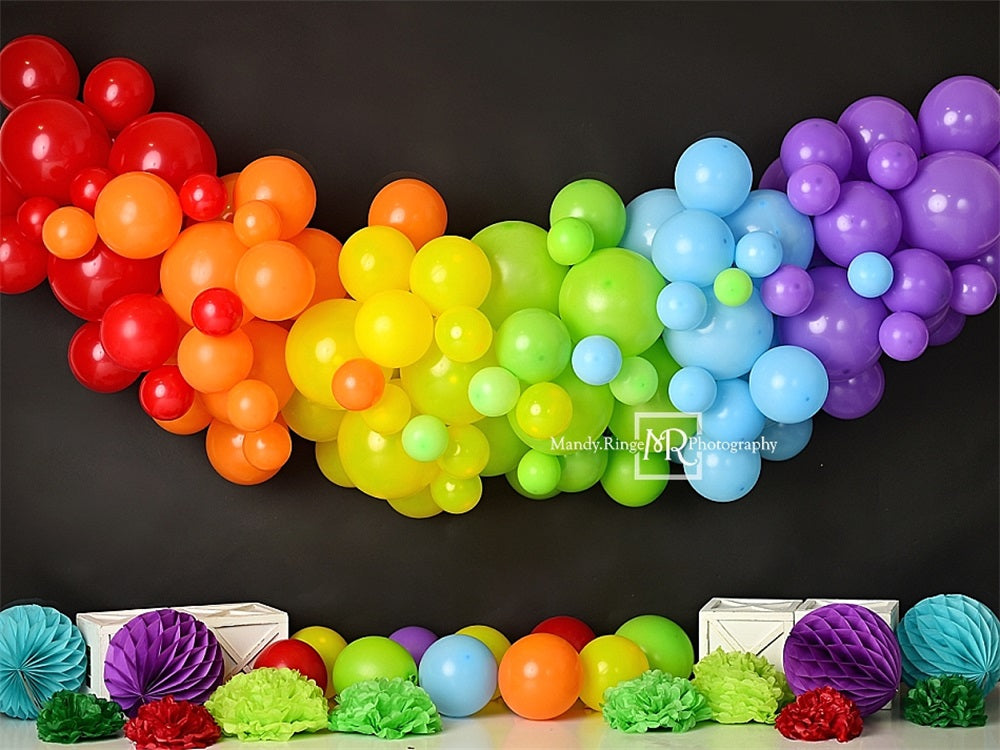 Kate Black Rainbow Balloons Backdrop Designed by Mandy Ringe Photography - Kate Backdrop AU