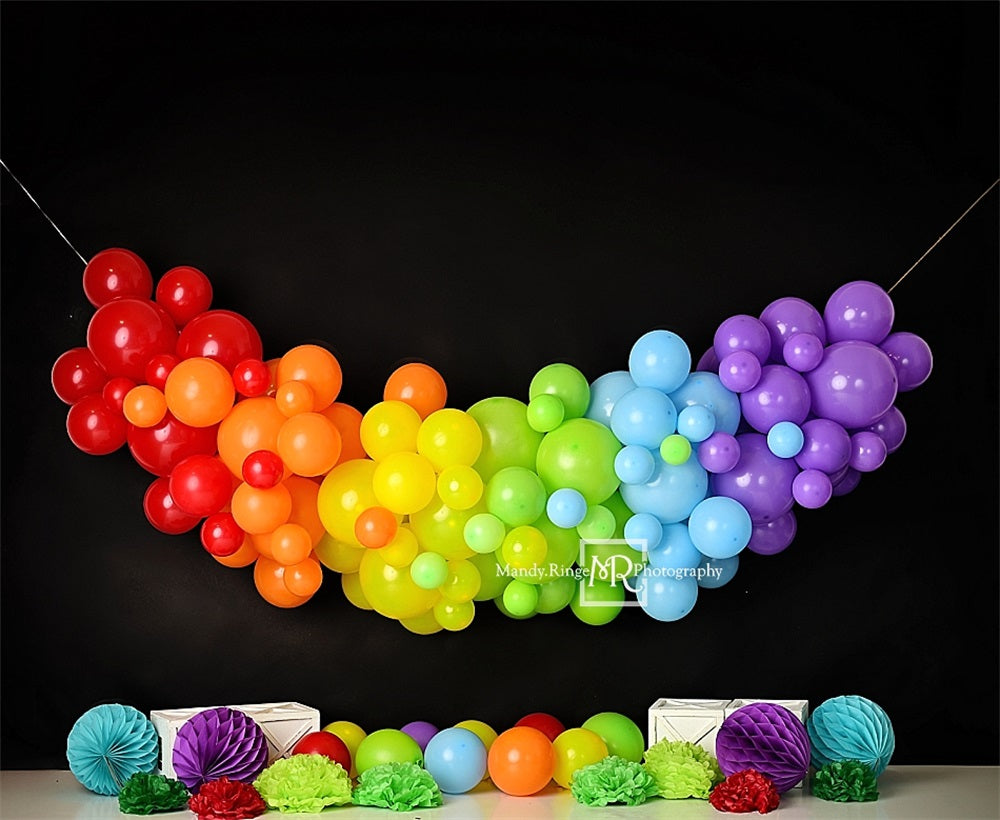 Kate Black Rainbow Balloons Backdrop Designed by Mandy Ringe Photography - Kate Backdrop AU