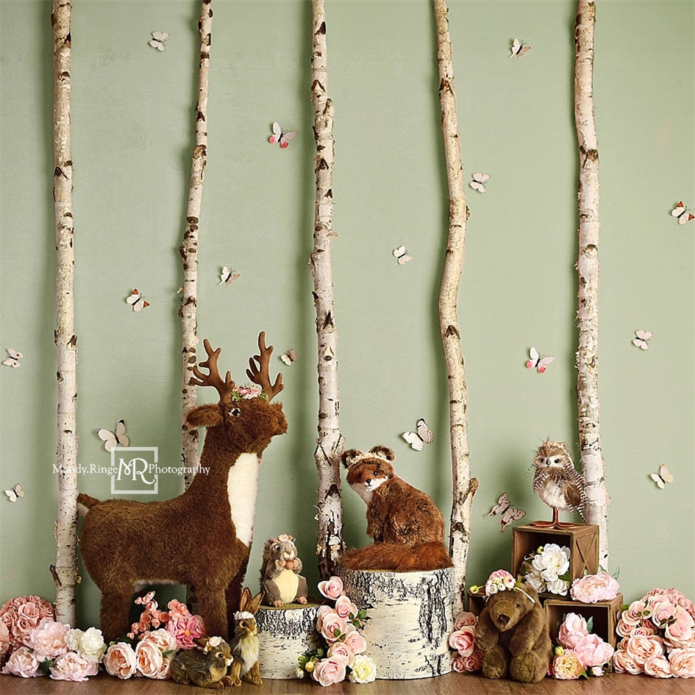 Kate Sage Spring Woodland Animals Backdrop Designed by Mandy Ringe Photography - Kate Backdrop AU