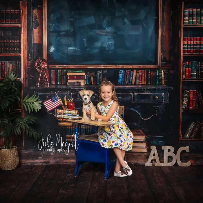 Kate Back to school Blackboard Book Desk Backdrop Designed by Emetselch - Kate Backdrop AU