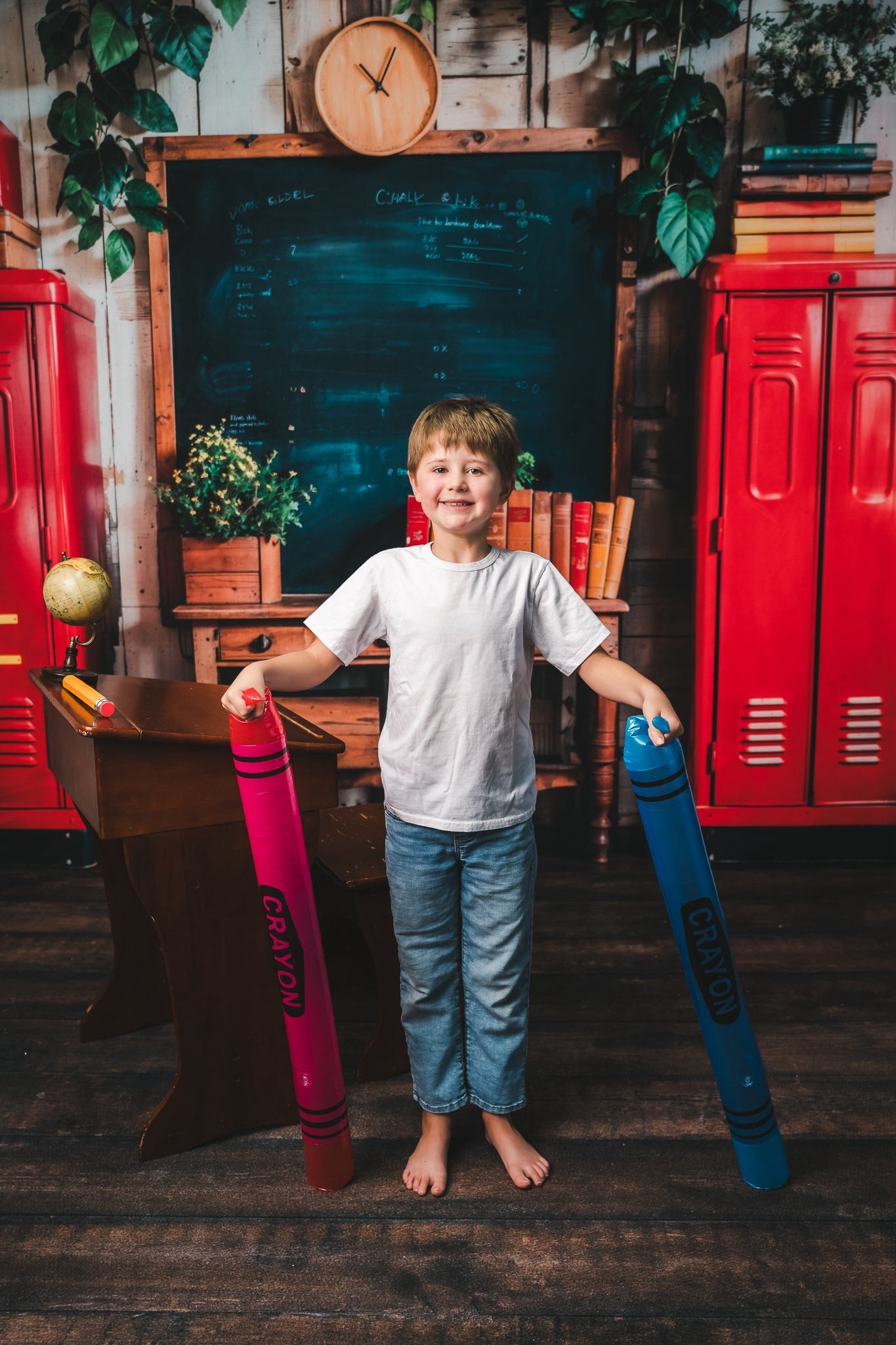 Kate Back to School Backdrop Red Locker Chalkboard Designed by Emetselch - Kate Backdrop AU