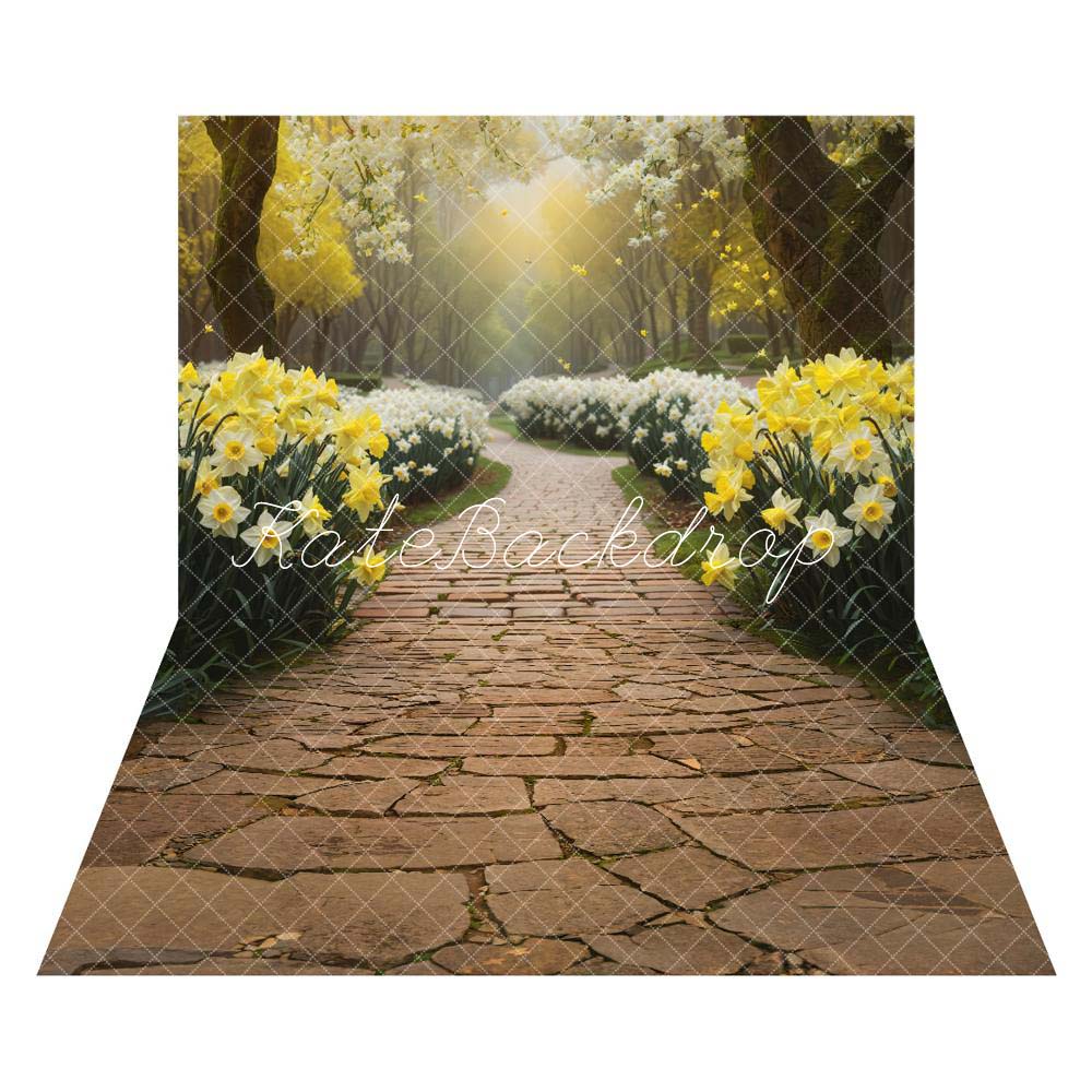 Kate Spring Flowers Path Backdrop+Stone Path Floor Backdrop - Kate Backdrop AU