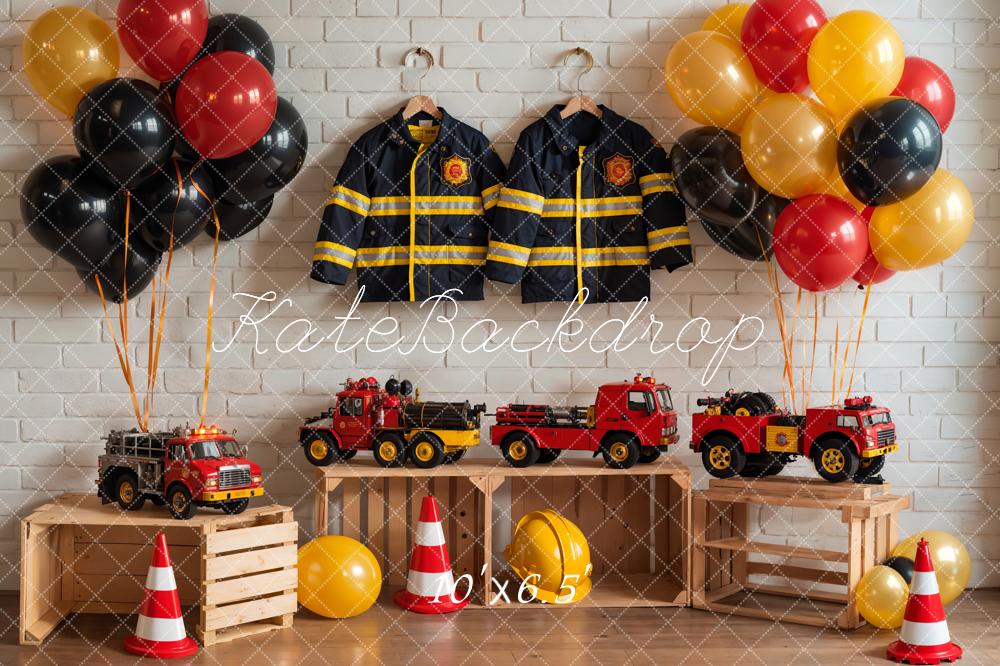 Kate Birthday Fire Fighting Theme Backdrop Colorful Balloon Toy Car Designed by GQ - Kate Backdrop AU
